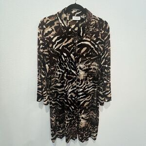 Chico’s Travelers  3 Mini Dress Size XL Brown Stretch Button Up Safari Vacation